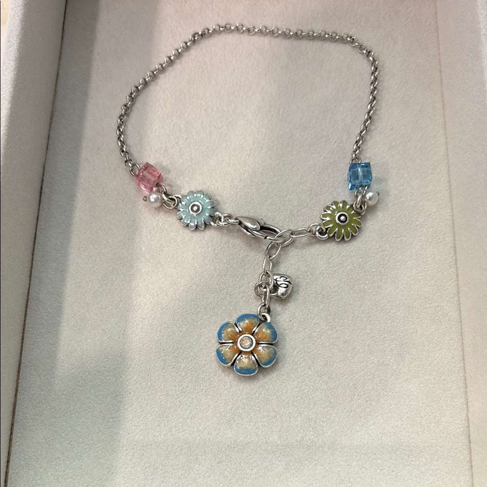 Floral Charm Bracelet with Silver Chain
